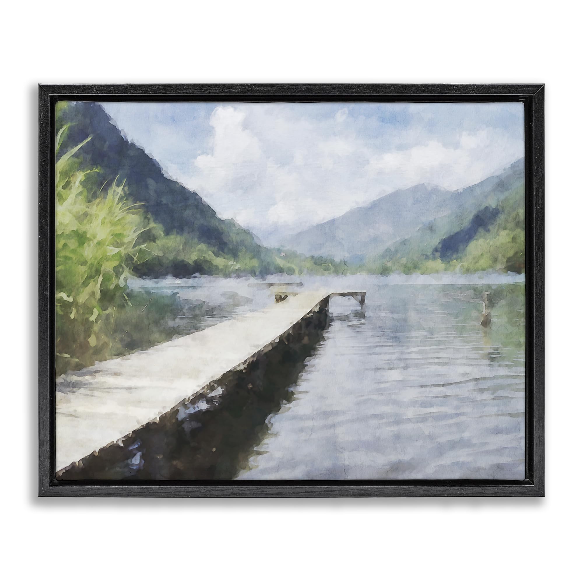 Stupell Industries Jet Black (Matte) Dappled Lake Dock Scenic Landscape, 24 X 30 Inch Canvas In Floater Frame