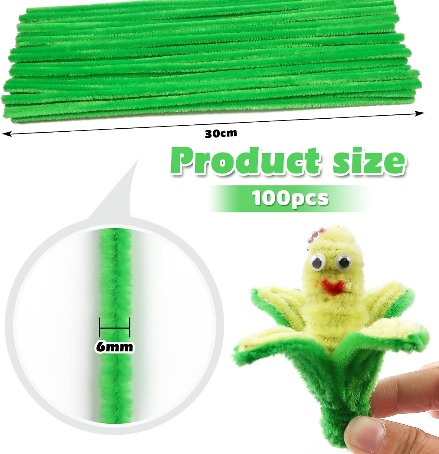 TOAOB 100pcs Pipe Cleaners Light Green Pipe Cleaners Chenille Stems image 2