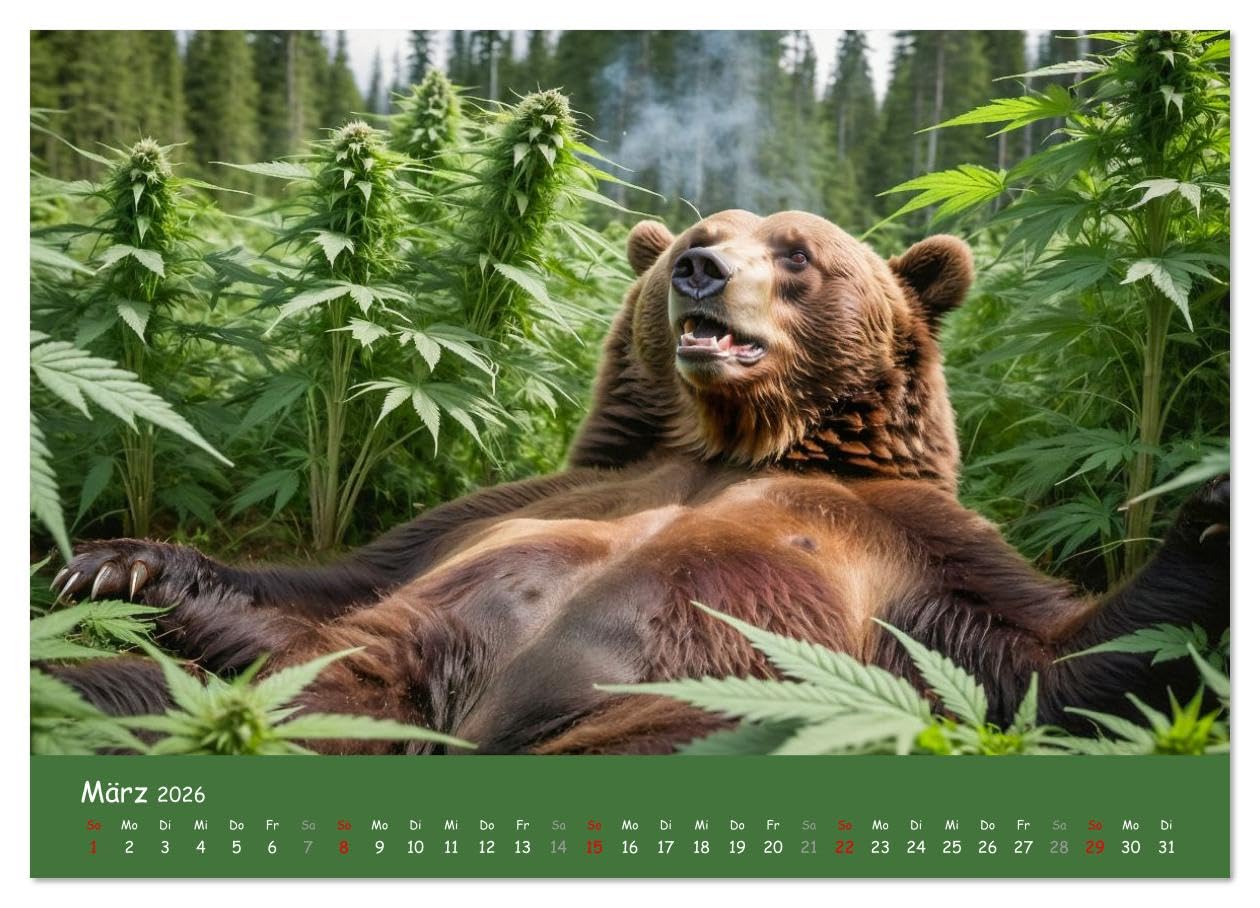 Tiere auf Gras - Der verrückte Cannabis-Kalender voller bekiffter Tiere (hochwertiger Premium Wandkalender 2026 DIN A2 quer), Kunstdruck in Hochglanz: ... Motiven fürs ganze Jahr. (CALVENDO Tiere)