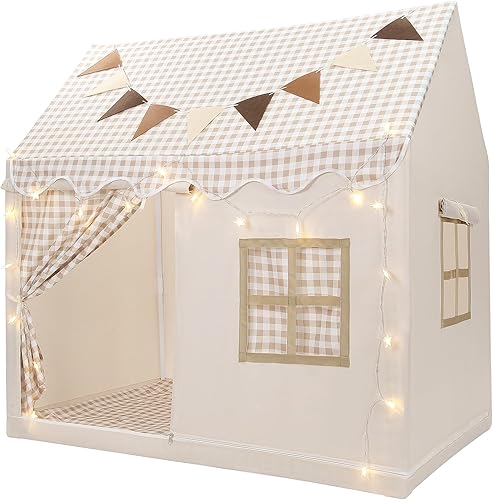 Miniatura 10 de Tienda de Campaña para Niños, Casa de Juegos Grande para Niños Pequeños con Alfombra, Cadena de Estrellas, Bandera, Lavable a Máquina, Tienda de