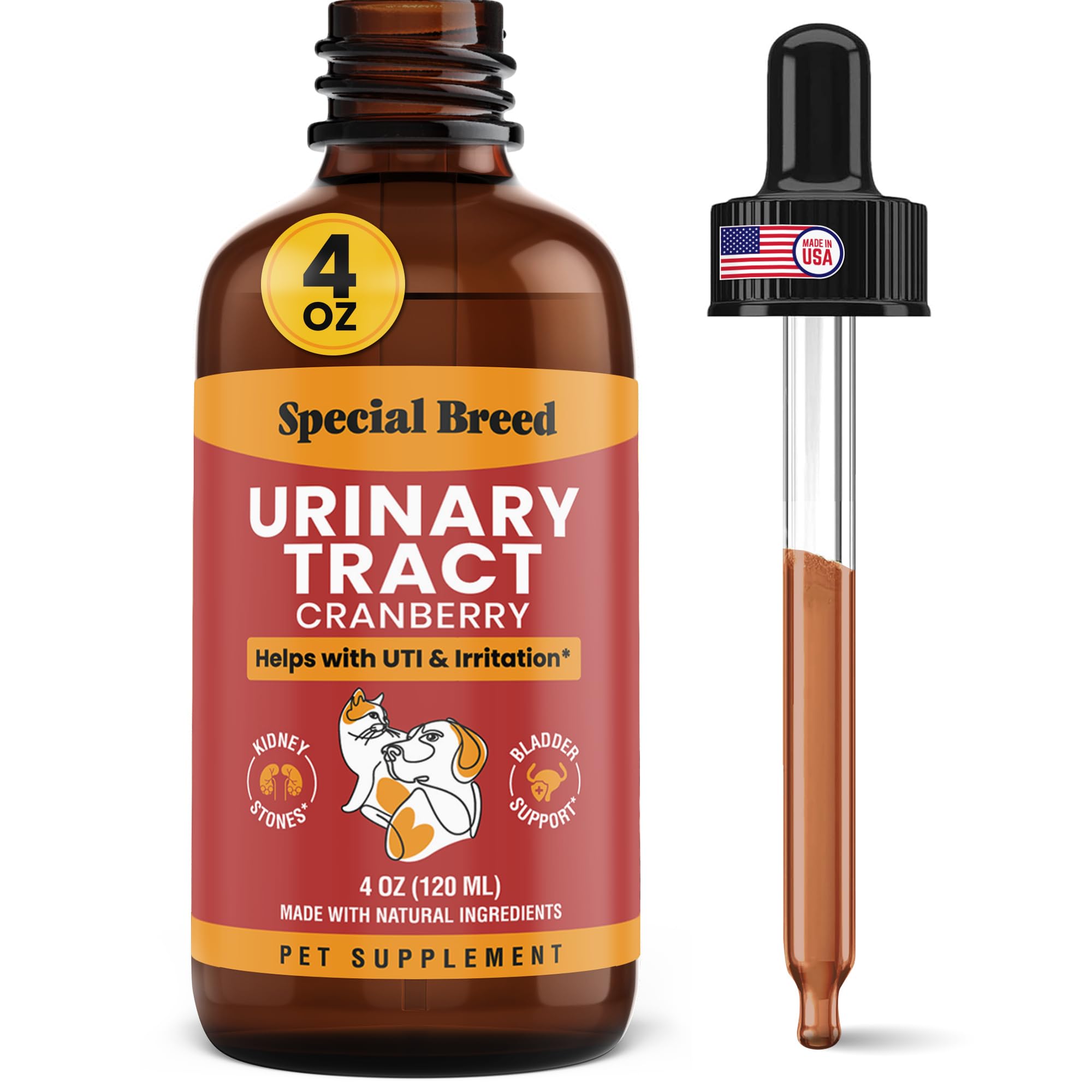 Cat &amp; Dog Urinary Tract Infection Treatment – Natural UTI Relief with Cranberry Drops – Kidney &amp; Bladder Support – Helps Incontinence, Frequent Urination, Bladder Stones – Pet Renal Care Drops