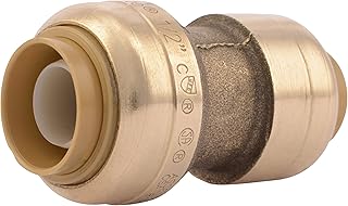 SharkBite 3/8 inch (1/2 inch OD) x 1/2 inch Reducing Coupling, Push to Connect Brass Plumbing Fitting, PEX Pipe, Copper, CPVC, PE-RT, HDPE, U009LFA