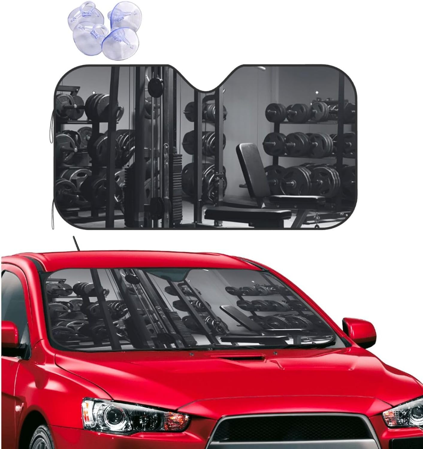 Gym Equipment Car Windshield Sunshade, Foldable Car Sun Shade Uv Ray Reflector Front Window Sun Shade Visor Shield Cover Car Accessories Keeps Your Vehicle Cool 51x27.5 Inch