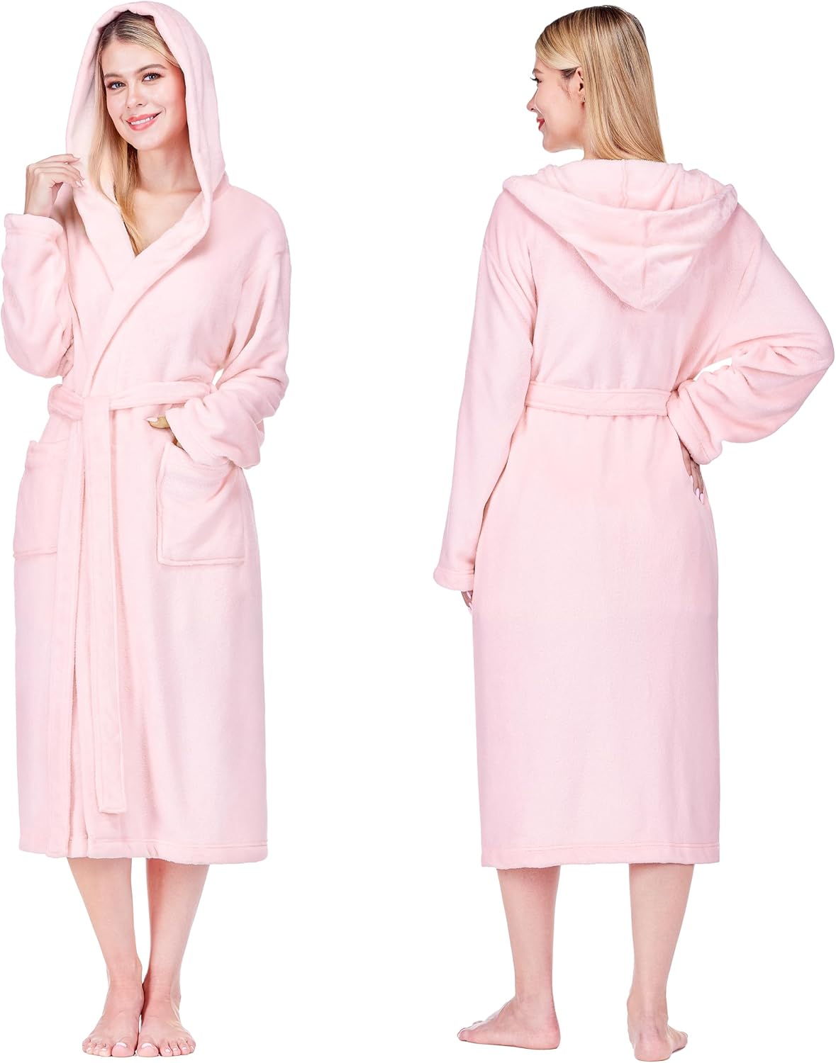 PAVILIA Women’s Hooded Fleece Robe, Soft Plush Long Bathrobe with Hood, Lightweight Warm Cozy Spa Shower Housecoat