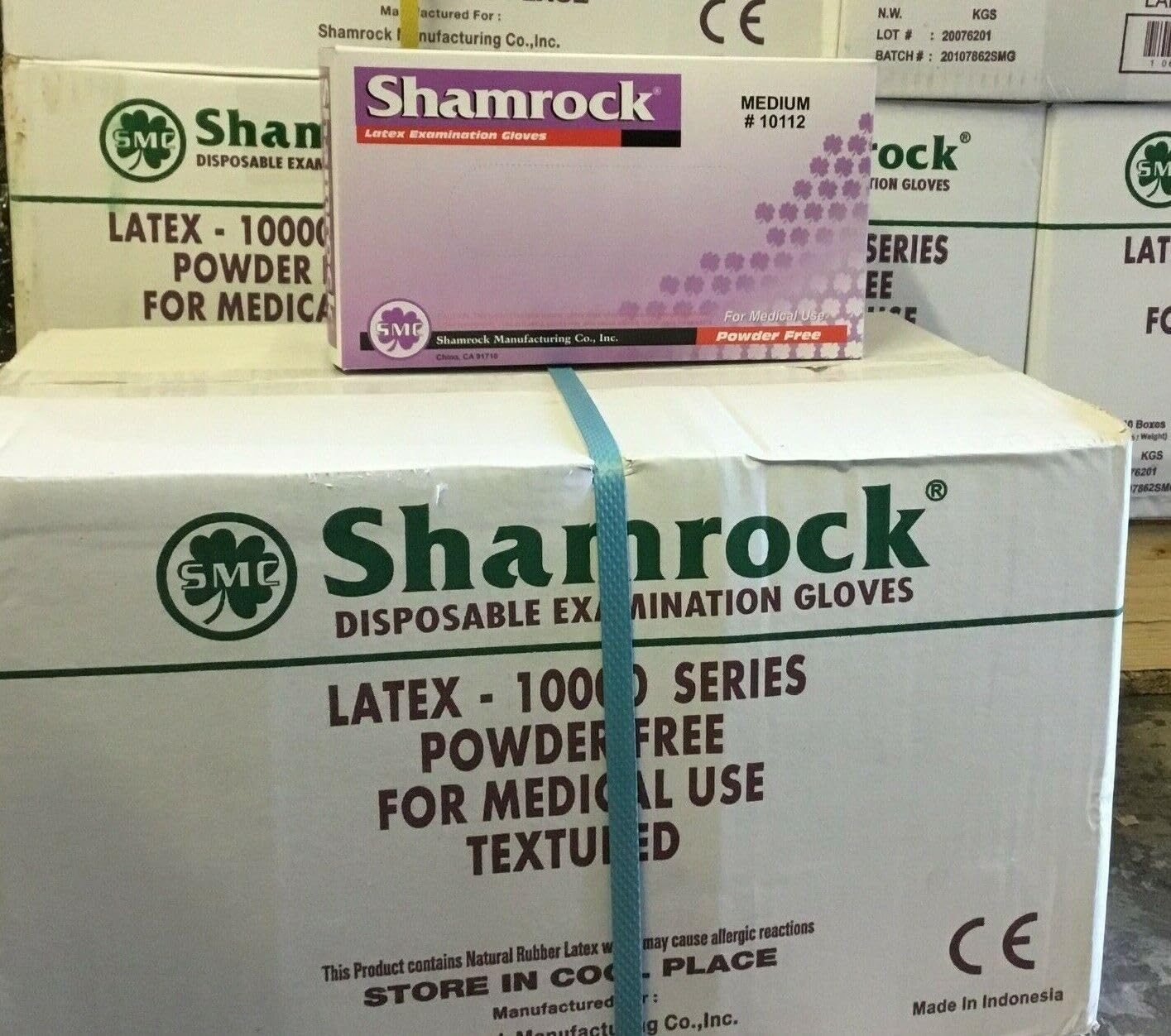 Shamrock 10112 Textured Surface Latex Exam Gloves, Box, 1000, Gloves, Medium