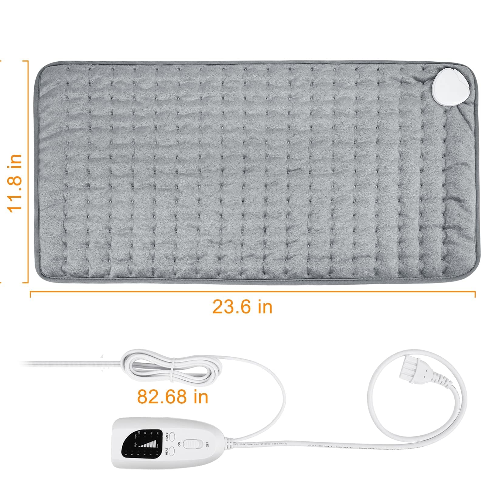 Coussin Chauffant, Coussin Chauffant éLectrique Avec ArrêT Automatique et Coussin Chauffant à 6 Niveaux de TempéRature - Lavable en Machine (Gris Argent, 30x60 cm)