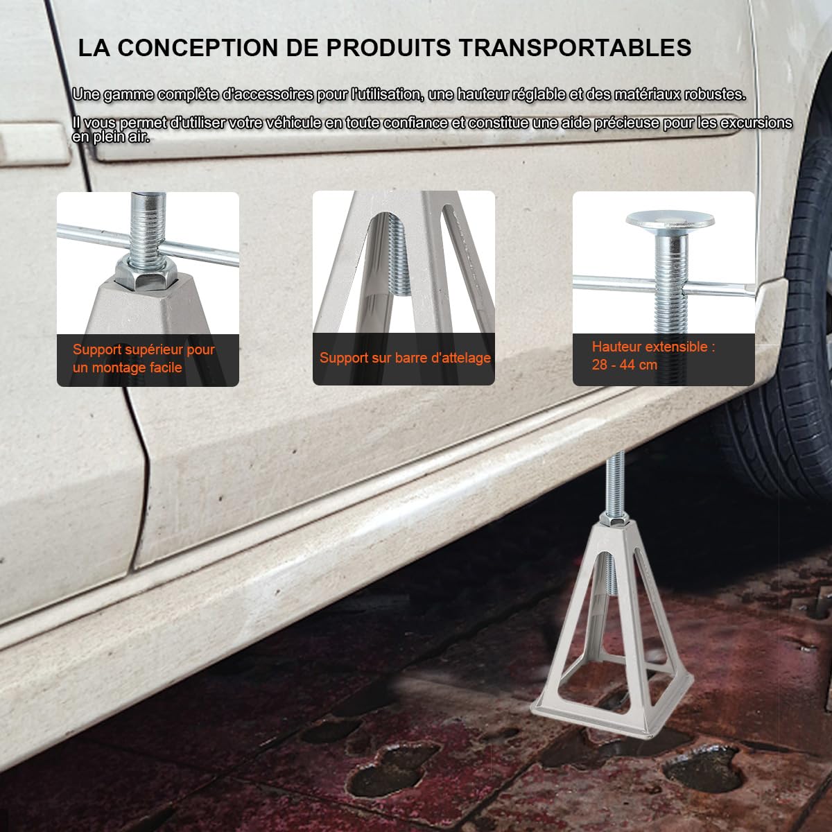 Lot De 2 Chandelles D'Essieu ACXIN Pour Caravane - Hauteur Réglable 28-43cm - Charge 1000kg - Aluminium Et Acier