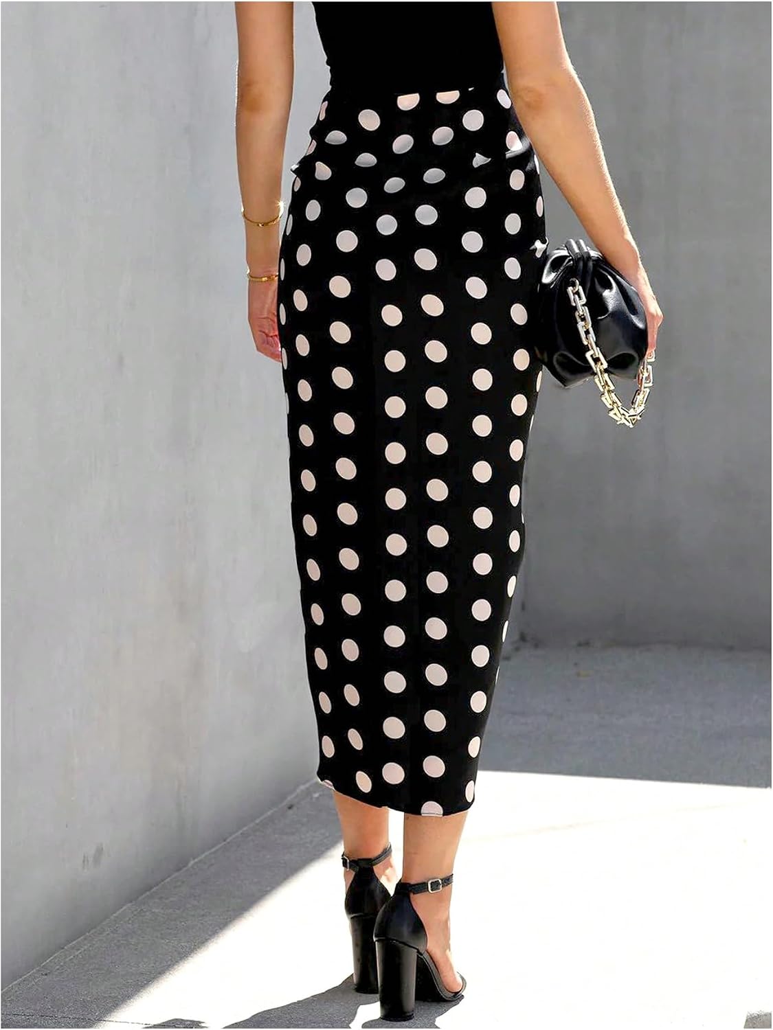 SHENHE Women's Elegant Polka Dots Midi Skirt Slit Ruched Bodycon Elegant Retro Skirt