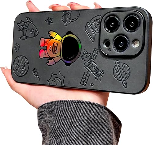 Ownest Funda compatible con iPhone 13 Pro Max con láser holográfico, brillante, bonito patrón de astronauta, piel suave, para protección de lente y