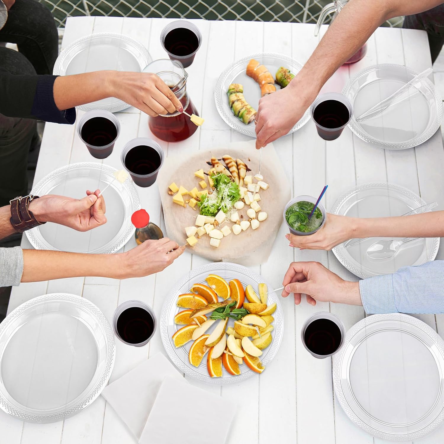 Aodaer 400 Pieces Clear Party Supplies Disposable Dinnerware Set Include Plastic Plates Cups Knives Forks Spoons Paper Napkins for Birthday Wedding Graduation Parties, Serve 50 Guests