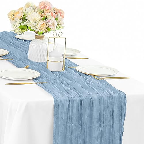 Miniatura 29 de 12 piezas de 10 pies de camino de mesa verde salvia de estopilla, 35 x 120 pulgadas de largo, camino de mesa de gasa para mesas, decoración bohemia,