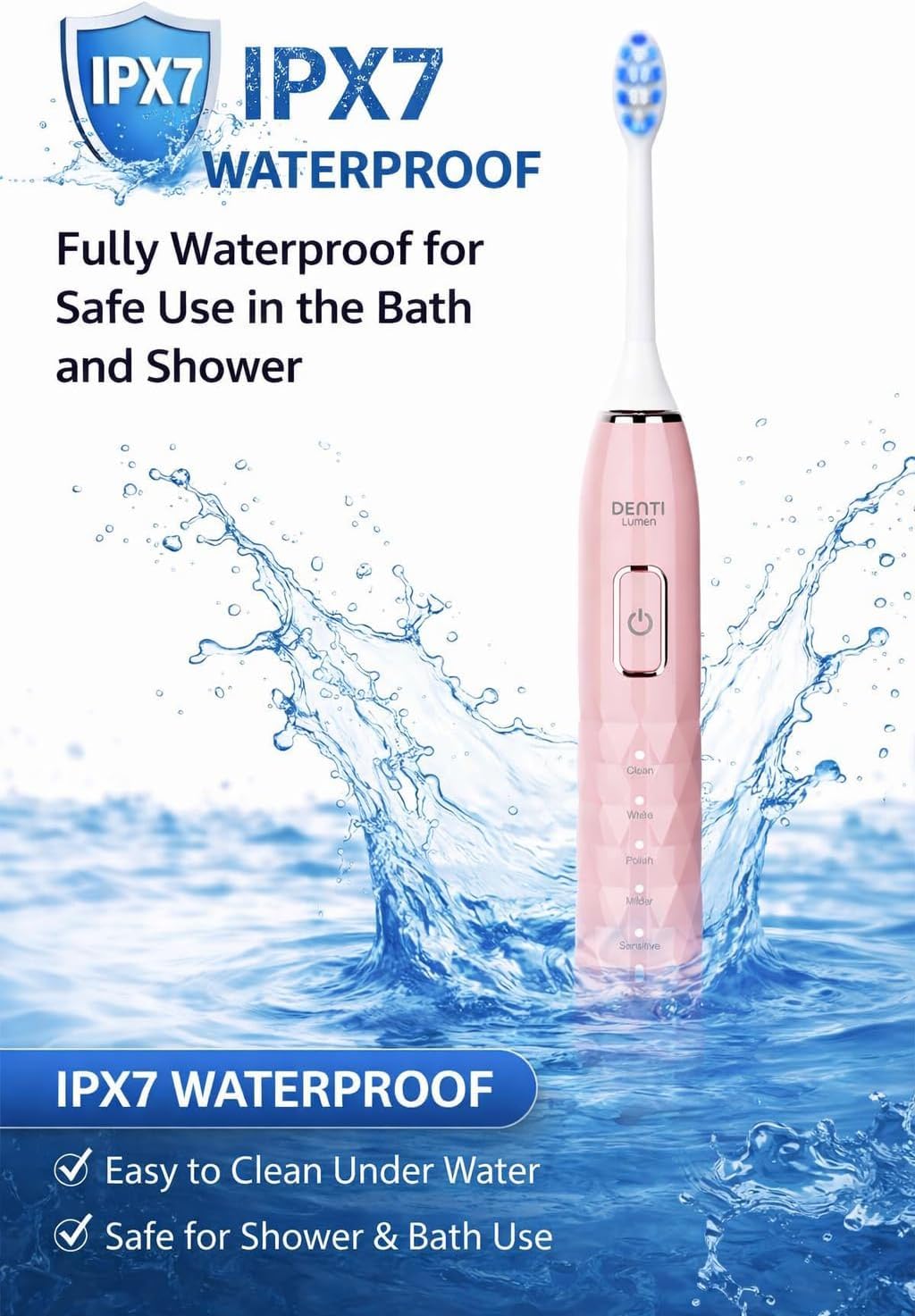 Sonic Electric Toothbrush for Adults – 38,000 VPM, 5 Brushing Modes, IPX7 Waterproof, 60-Day Battery, Fast Wireless Charging, 6 Replacement Heads, Travel Case, 2-Min Smart Timer (Pink) image 3