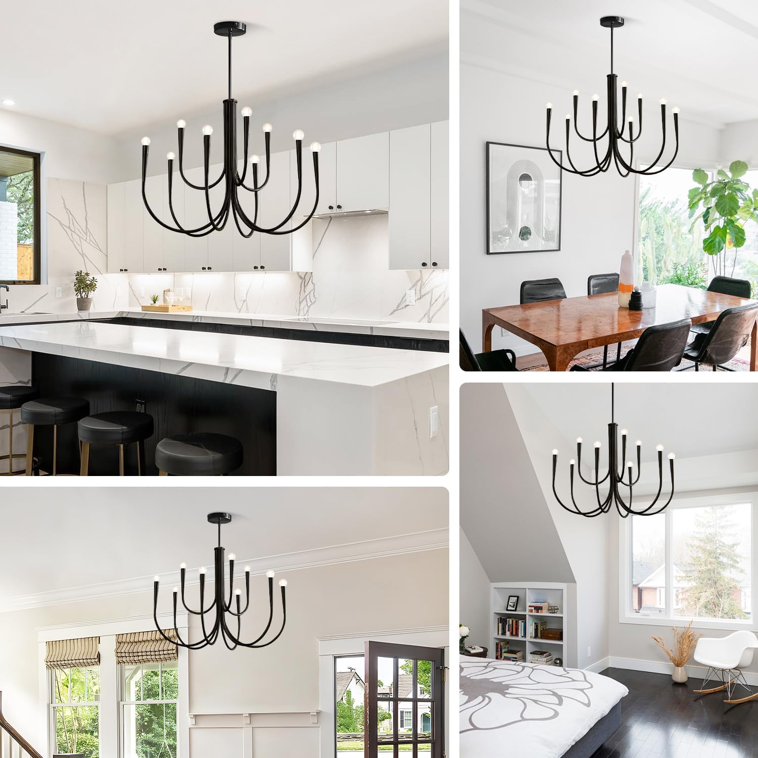 Farmhouse Living Room Black Chandelier Large Industrial Iron Chandeliers 9-Lights Candle Chandelier Light Fixture Rustic Hanging Pandent Lighting for Bedroom Foyer Kitchen Island MPL26-9 BK