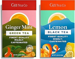 Gya Tea Co Ginger Mint Green Tea & Lemon Black Tea Set - Natural Loose Leaf Tea with No Artificial Ingredients - Brew As H...