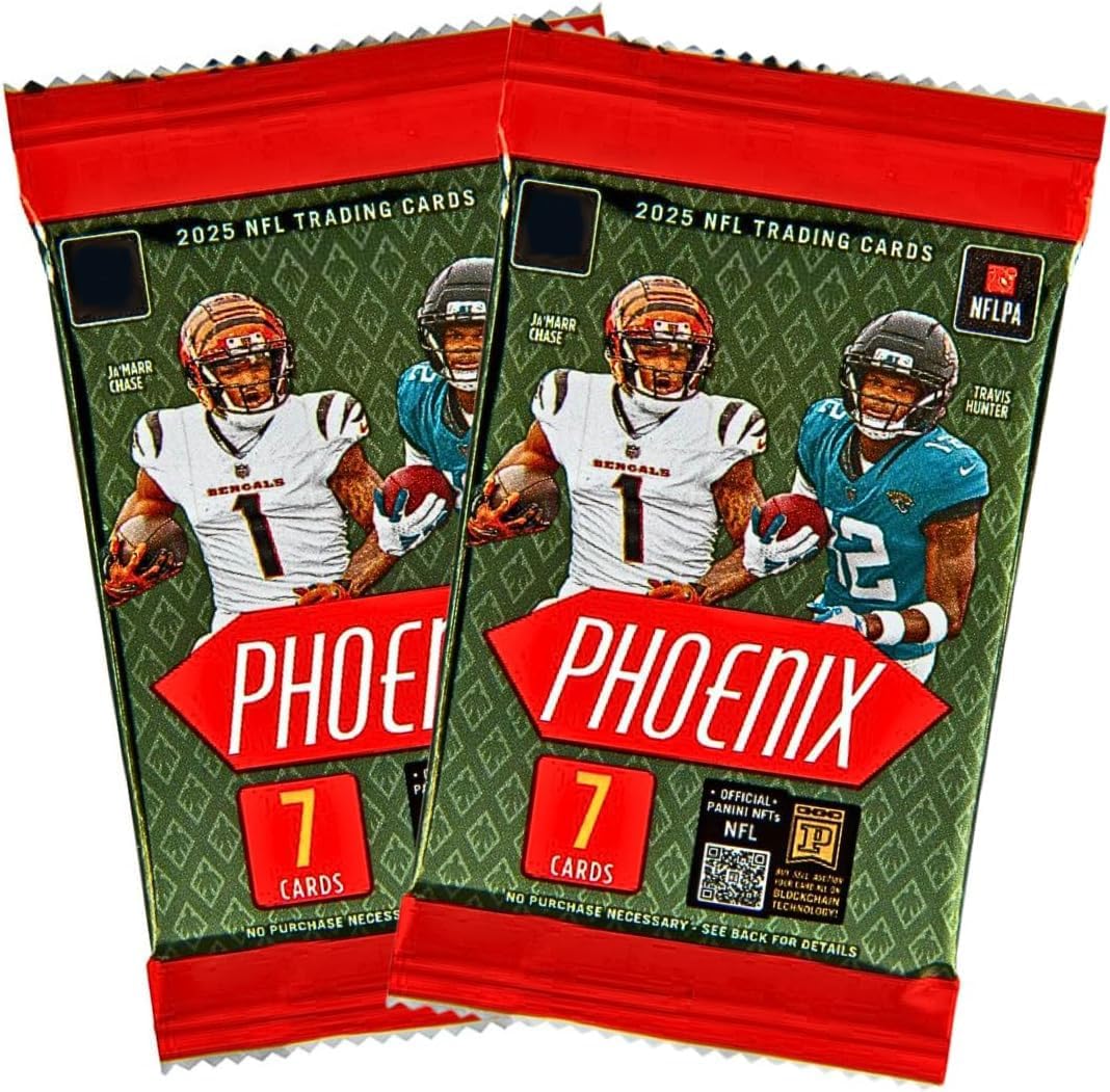 2025 Phoenix Football NFL Mega 2 Packs Trading Cards + 2 Toploaders and StreetCards Magnet!