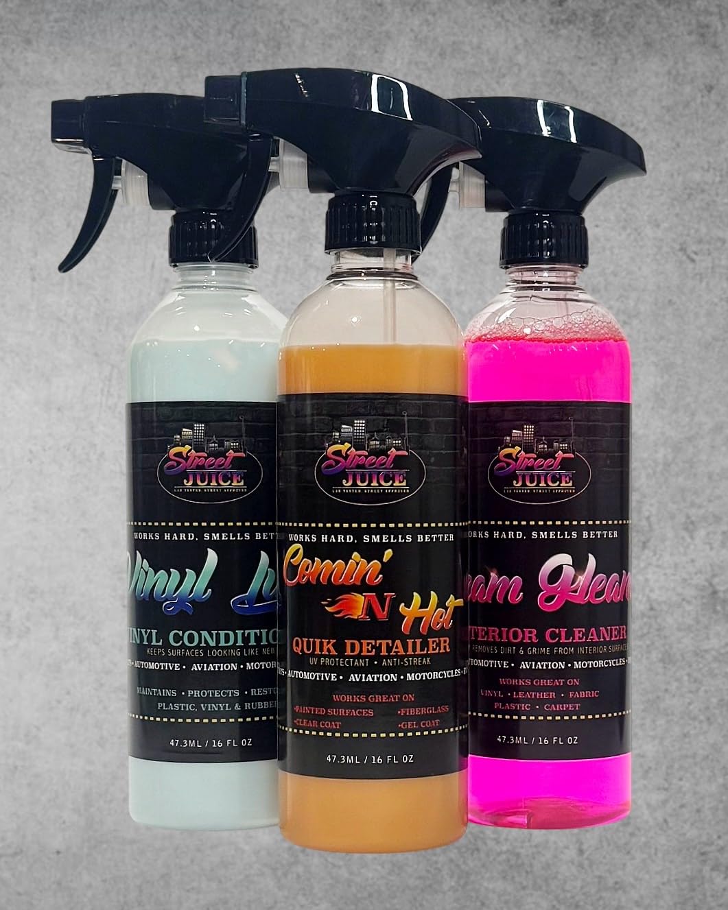 16oz Tri-Power 2 TP-2 Street Juice Products Car Care Kit, Includes Spray Wax, Interior Cleaner, & Vinyl Conditioner (3 Piece Kit) 16oz