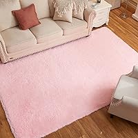 Vista 5 de Arbosofe Alfombras de área para sala de estar, dormitorio, 5 x 7 pies, color rosa, esponjoso, peludo, alfombra pequeña, alfombra de felpa suave