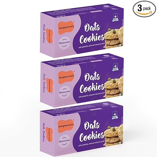 mingmorsels Fresh Oats Cookies with Butter & Almond Whole Wheat Atta Biscuits Packets Oatmeal cookie combo box pack of 3 (450 g)