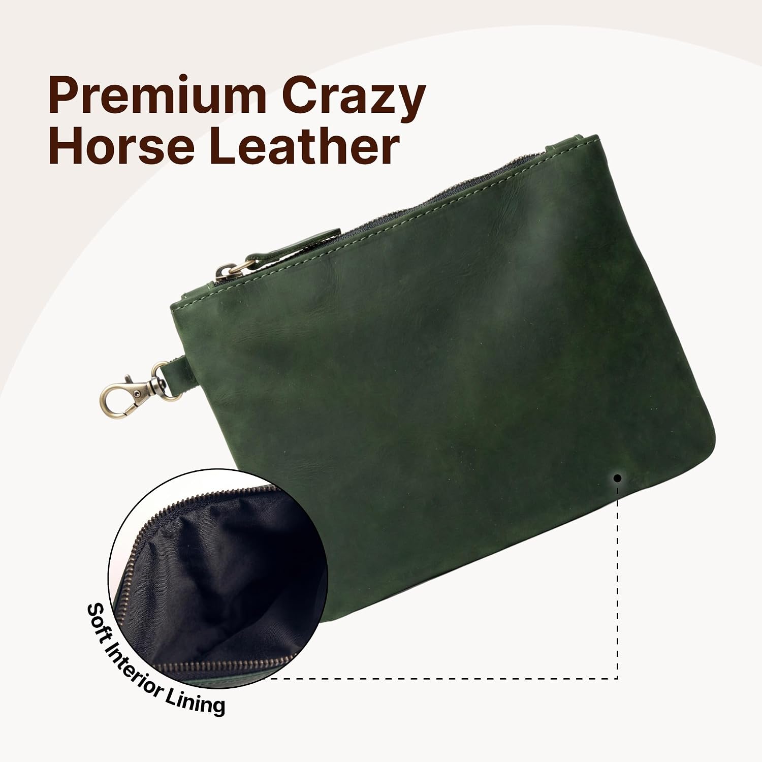 Genuine Leather Golf Ball Pouch with Clip Hook – Handmade Golf Ball Holder with Zipper Closure, Portable Golf Accessories Case for Golf Bag or Belt Loop, Green
