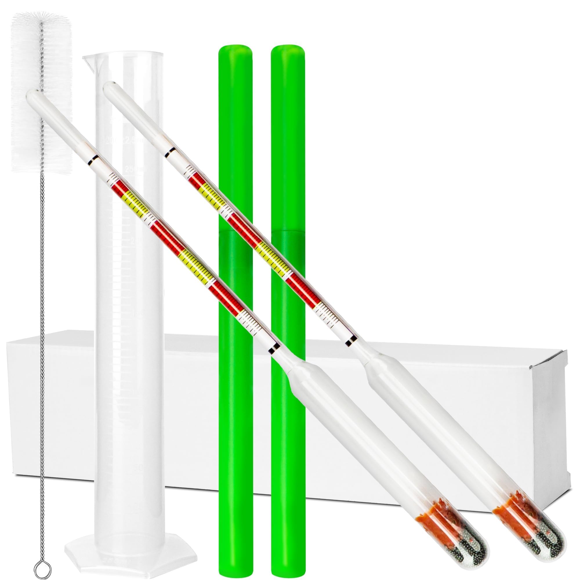 2 Pcs Triple Scale Alcohol Hydrometer, Test the ABV, Brix & Gravity of your Wine, Beer & Mead, with 250ml Plastic Cylinder, Storage Tube, Cleaning Brush