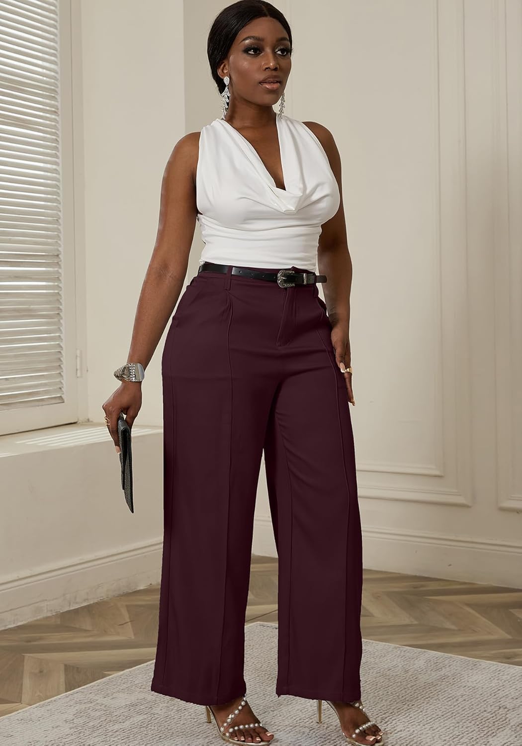 LAJIOJIO Wide Leg Dress Pants Women Casual,High Waist Work Pant Straight Leg Trousers with Pockets - Image 5