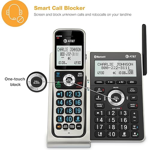 Miniatura 2 de AT&T BL3107-3 Teléfono doméstico inalámbrico DECT 6.0 de 3 teléfonos con Bluetooth, sistema de contestación, bloqueador de llamadas inteligente,