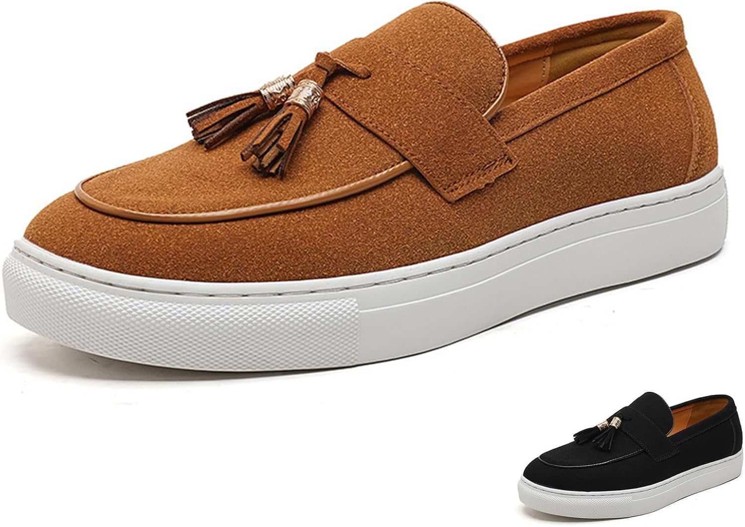 Men's Suede Round Toe Tassel Loafers Fashion Comfortable Lightweight Slip On Non Slip Soft Flat Casual Driving Walking Shoes for Office Business Work Daily