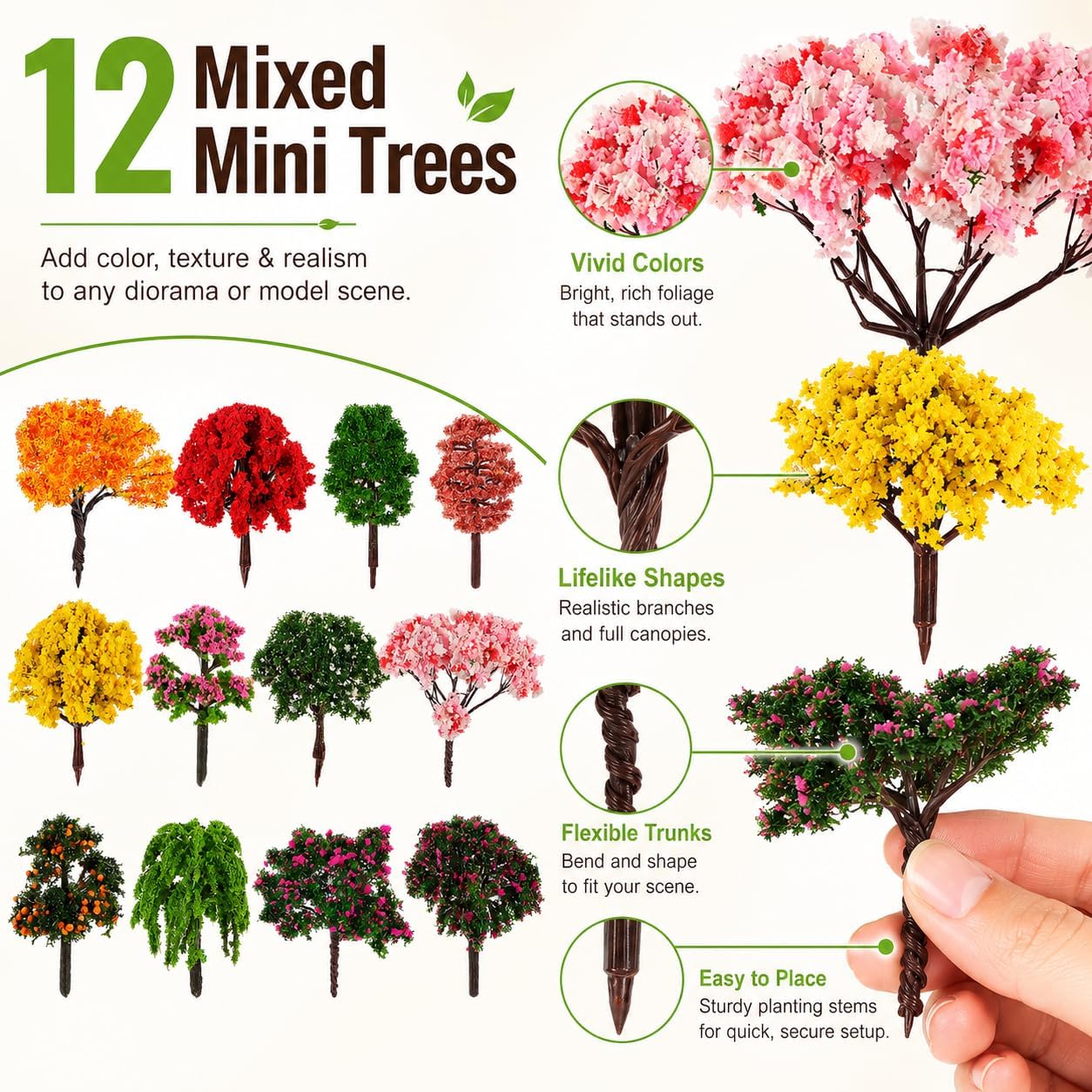 IMIKEYA 12Pcs Model Trees: Mixed Miniature Trees Train Scenery Landscape