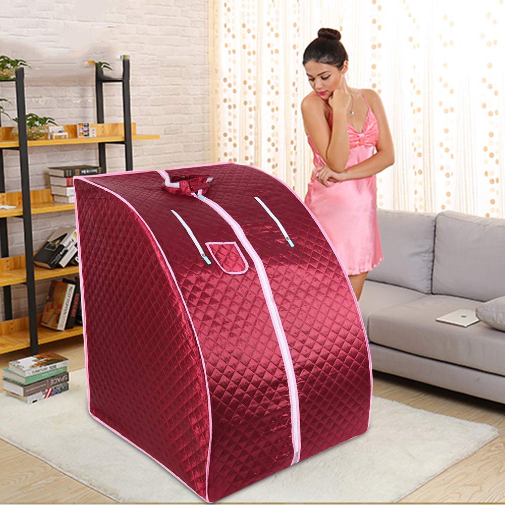 Mini Sauna, sauna parowa do domu, generator pary SPA sauna parowa do domu z namiotem do sauny i pilotem zdalnego sterowania, temperatura (75 * 35 * 25 cm - czerwona)