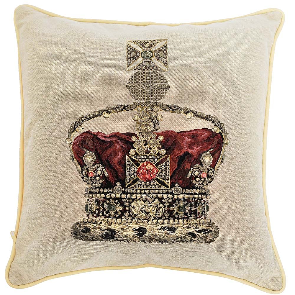 Signare Women's Crown Beige Tapestry Cushion Cover 18 X18 Inches 45Cm X 45Cm Decorative Sofa Cushions (, Cushion With Inner)