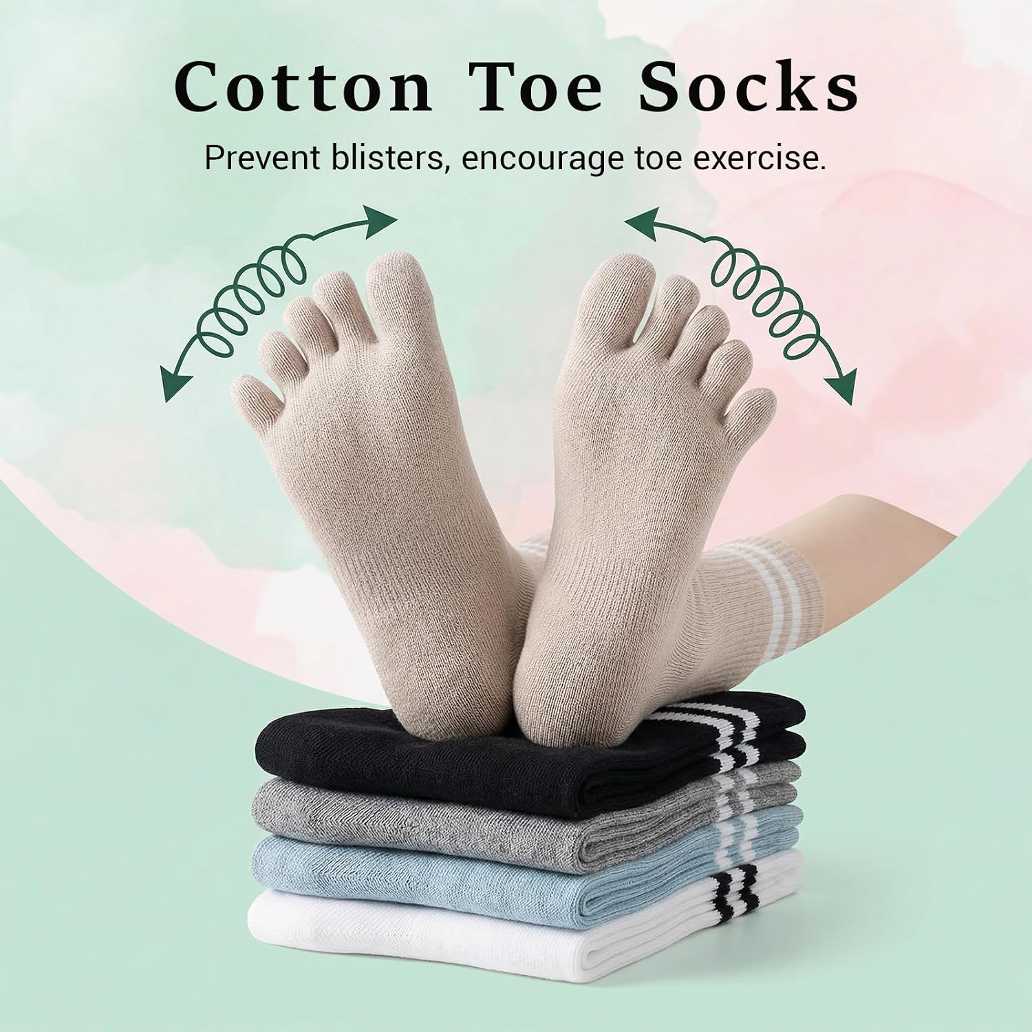 5 Pairs Women Toe Socks, Comfort Cotton Socks with Five Toes Separated for Running Hiking