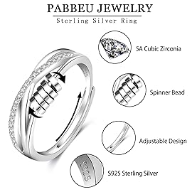 PABBEU To My Daughter - 925 Sterling Silver Anxiety Ring for Women Fidget Rings for Anxiety Spinning Bead With Cubic Zircon Adjustable Stacking Spinner Band Ring for Women