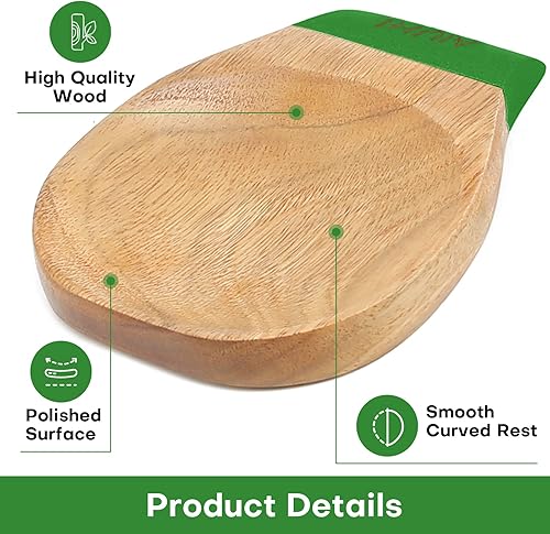 Miniatura 2 de Soporte de cuchara de madera para encimera de cocina, soporte de cuchara de madera de teca natural para estufa o encimera (verde)