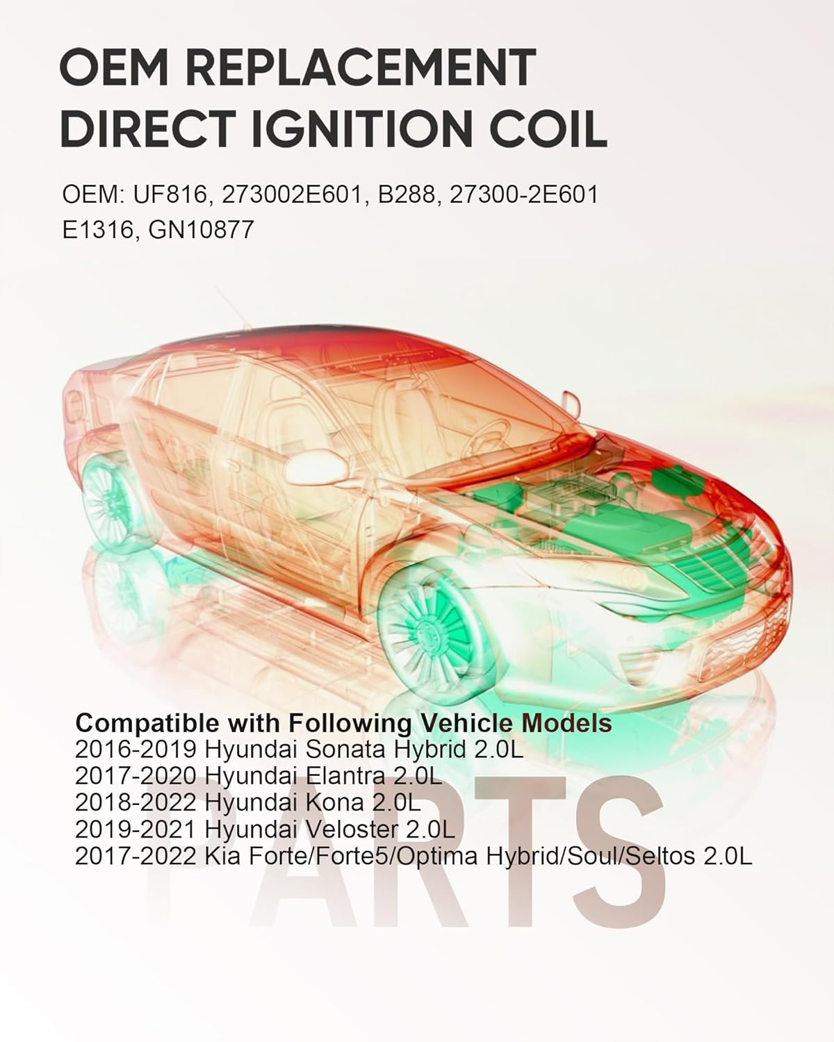 Ignition Coil Compatible with Hyundai Elantra (2016-2020), Sonata, Veloster & Kia Forte, Optima 2.0L L4 Replacement OEM UF816 GN10877
