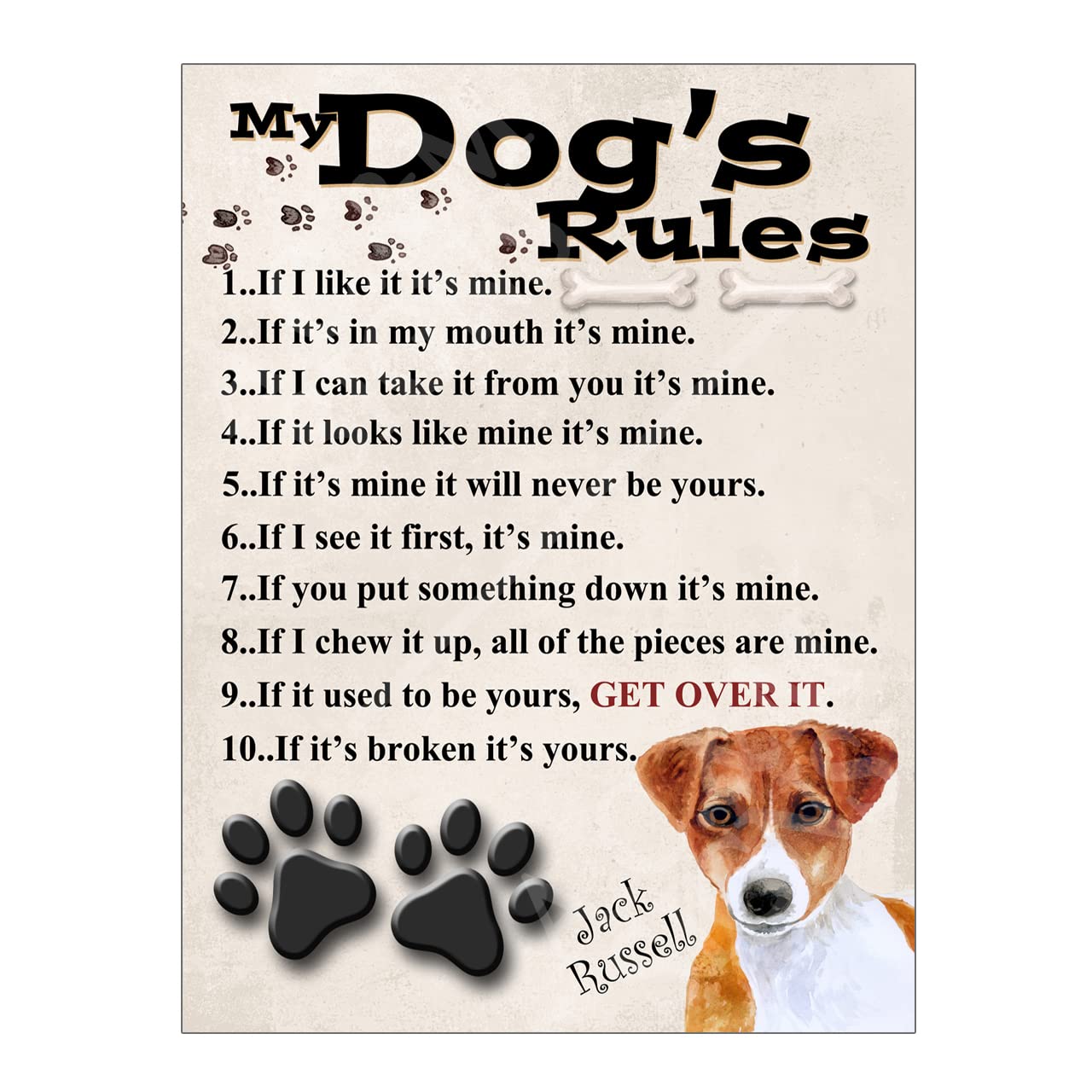 Jack Russell Metal Sign Plaque My Dog's Rules Garden Bar Home Decor Garage Man Cave Poster Pet Gift size 8x6in Ref8776
