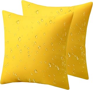 Phantoscope Pack of 2 Premium Dual Usage Outdoor Pillow Inserts, Waterproof Throw Pillows No Cover Needed, Colorful Decorative Couch Sham Cushion Stuffer Patio Couch Tent, Yellow 18 x 18 Inches