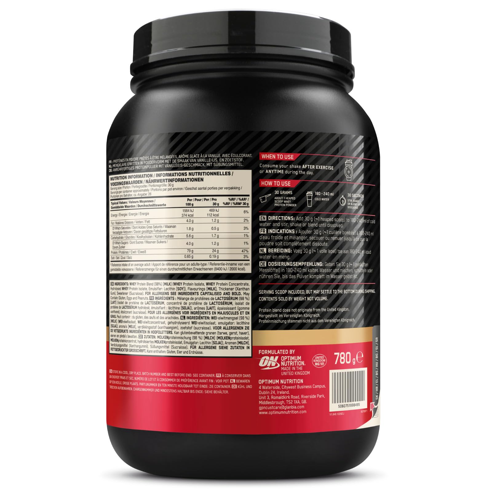 Optimum Nutrition Gold Standard 100% Whey Proteine in Polvere e Aminoacidi Gelato alla Vaniglia 780g 26 Porzioni + Micronised Creatine Monohydrate Performance Non Aromatizzata 317g 93 Porzioni