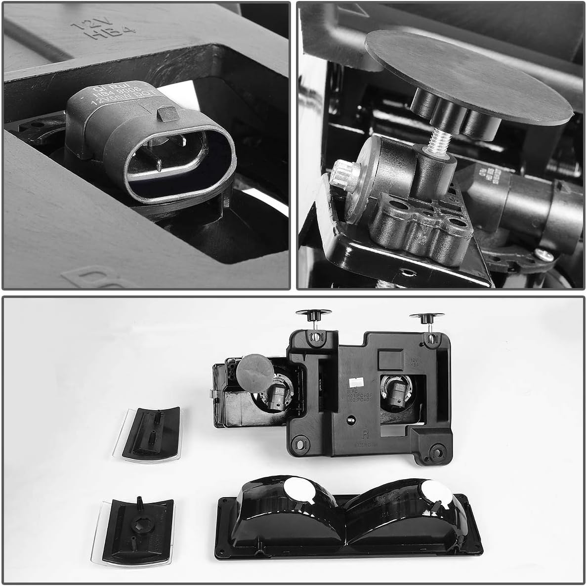 DNA MOTORING HL-OH-8P-C10-3G-BK-AM Black Amber Headlights Compatible with 94-99 Suburban / C1500 K1500 C K / 95-99 Yukon