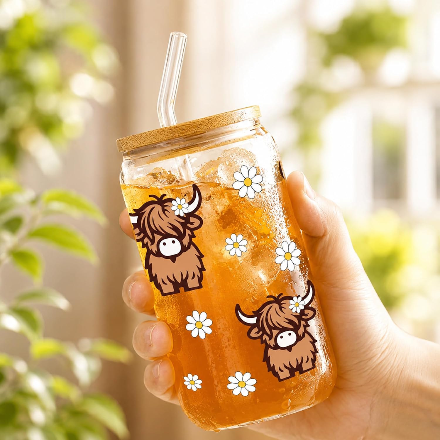Highland Cows Gifts for Women - Glass Cup with Lid and Straw 16oz image 4