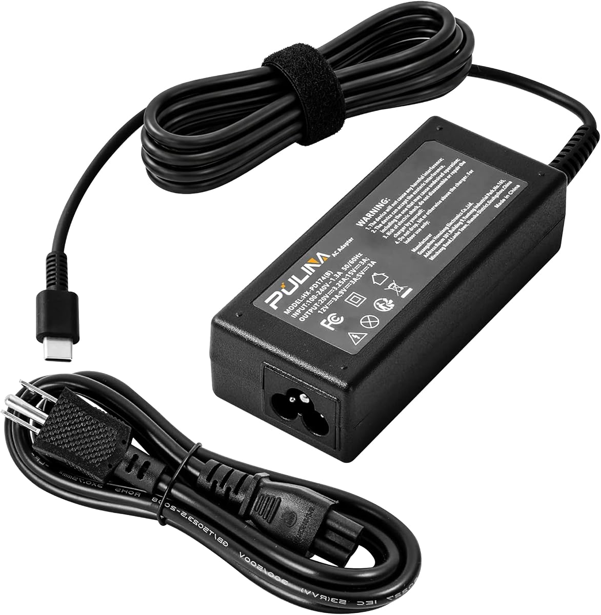 PULINA 65W USB C Laptop Charger for HP EliteBook 840, Pavilion, Envy x360 | Replacement Type C Power Adapter for ProBook, Spectre x360 and Chromebook, 10.83ft Cord, UL Certified