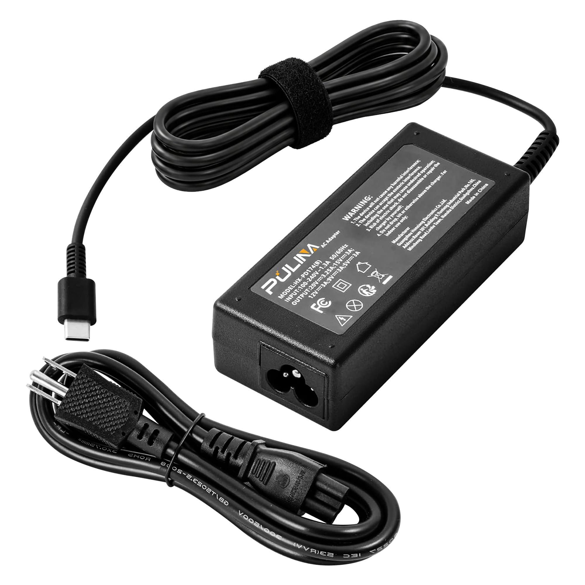 Photo 1 of PULINA 65W USB C Laptop Charger for HP EliteBook 840, Pavilion, Envy x360, ProBook, Spectre x360, Chromebook - Replacement Type C Power Adapter, 10.83ft Cord, UL Certified