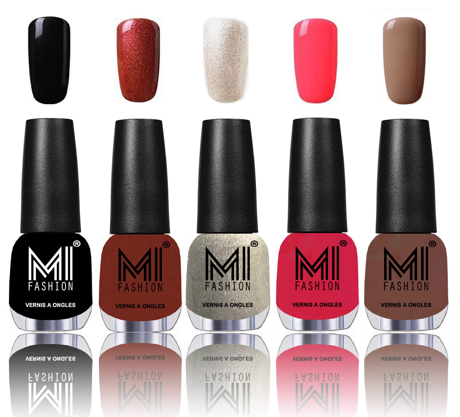 MI Fashion® Luxury Collection Nail Polish CombO - Jet Black,reddish bronze,Ginger Rust,Carrot Red and Muddy Nude-image-1