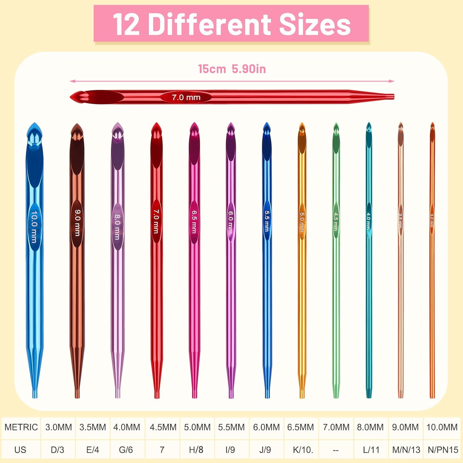 Aeelike Interchangeable Tunisian Crochet Hooks Set, 12 Sizes Colorful Tunisian Crochet Hooks Set with 4 Cables 3.0mm - 10.0mm Smooth Ergonomic Hook for Making Blanket Scarves, Ideal Gift