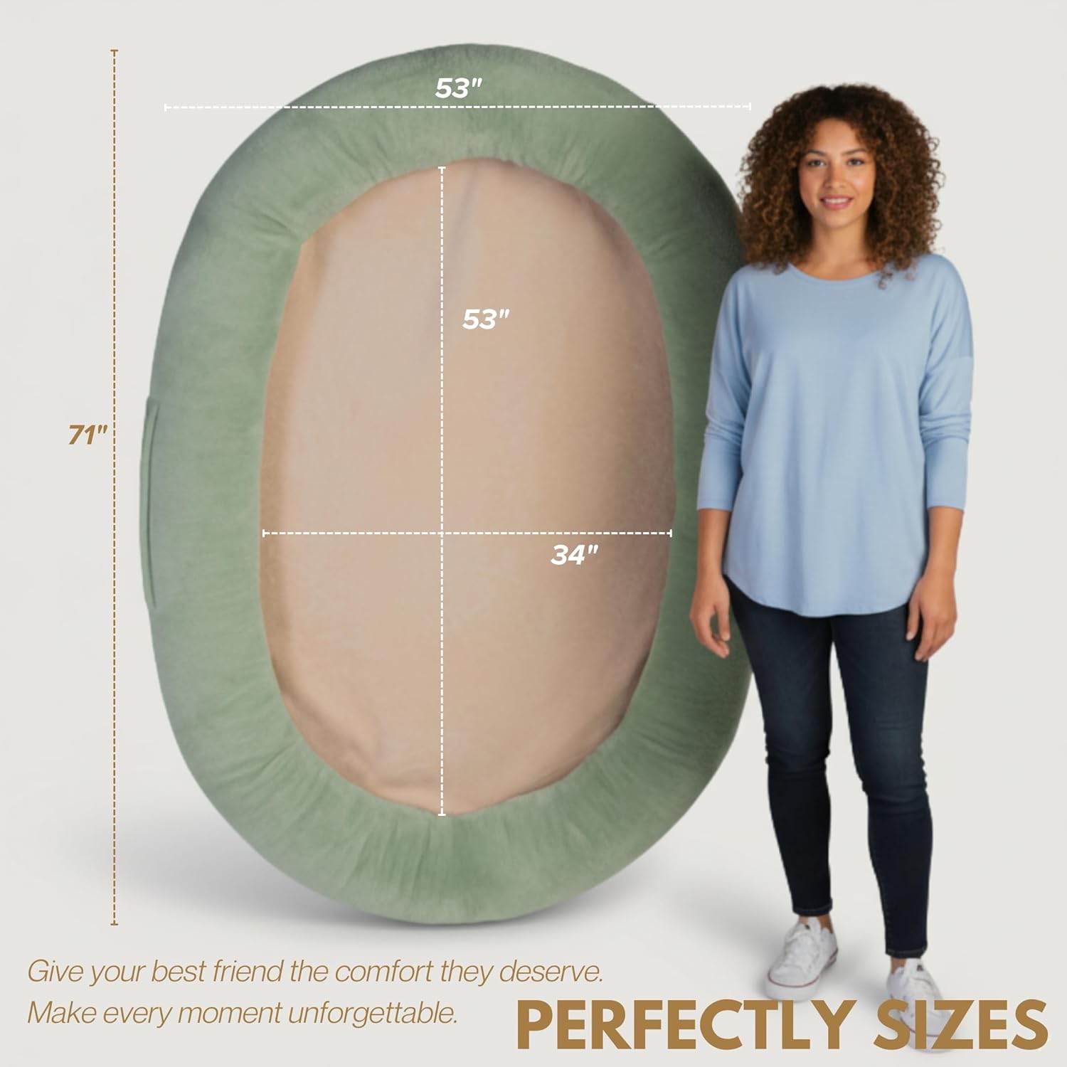 Human Dog Bed for Adults & Pets – Extra Large Cozy Lounger with Ultra-Soft Plush Fabric, Premium Egg Crate Foam & Removable Washable Cover – Oversized Pet Bed for Relaxation & Bonding (Green & Beige)