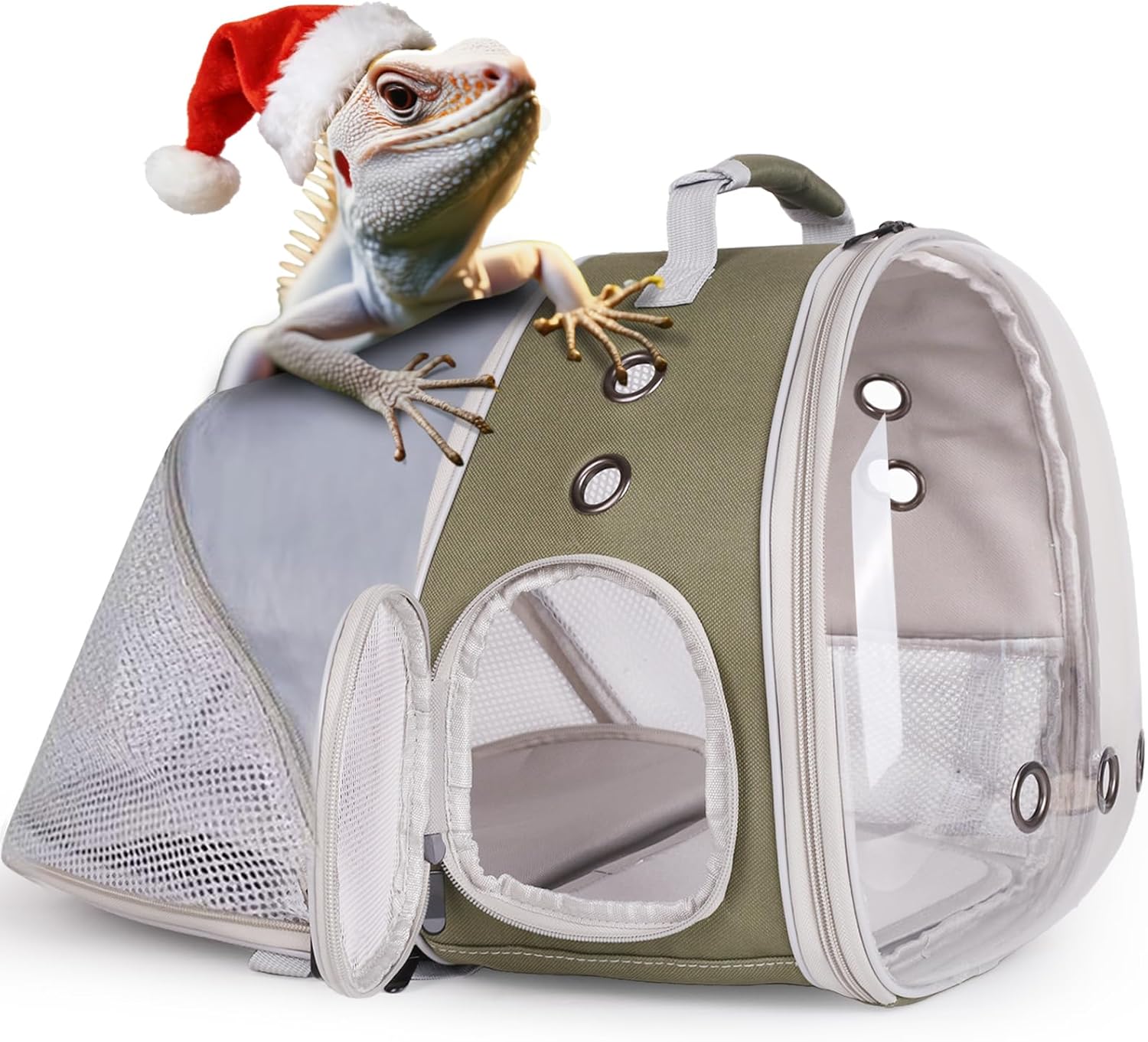 Expandable Bearded Dragon Backpack Carrier with Clear Bubble Window Large Space Travel Cage for Hedgehog Rat Parrot,Rabbit,Sugar Glider,Airline Approved (Black, Back Extention+I LSH)