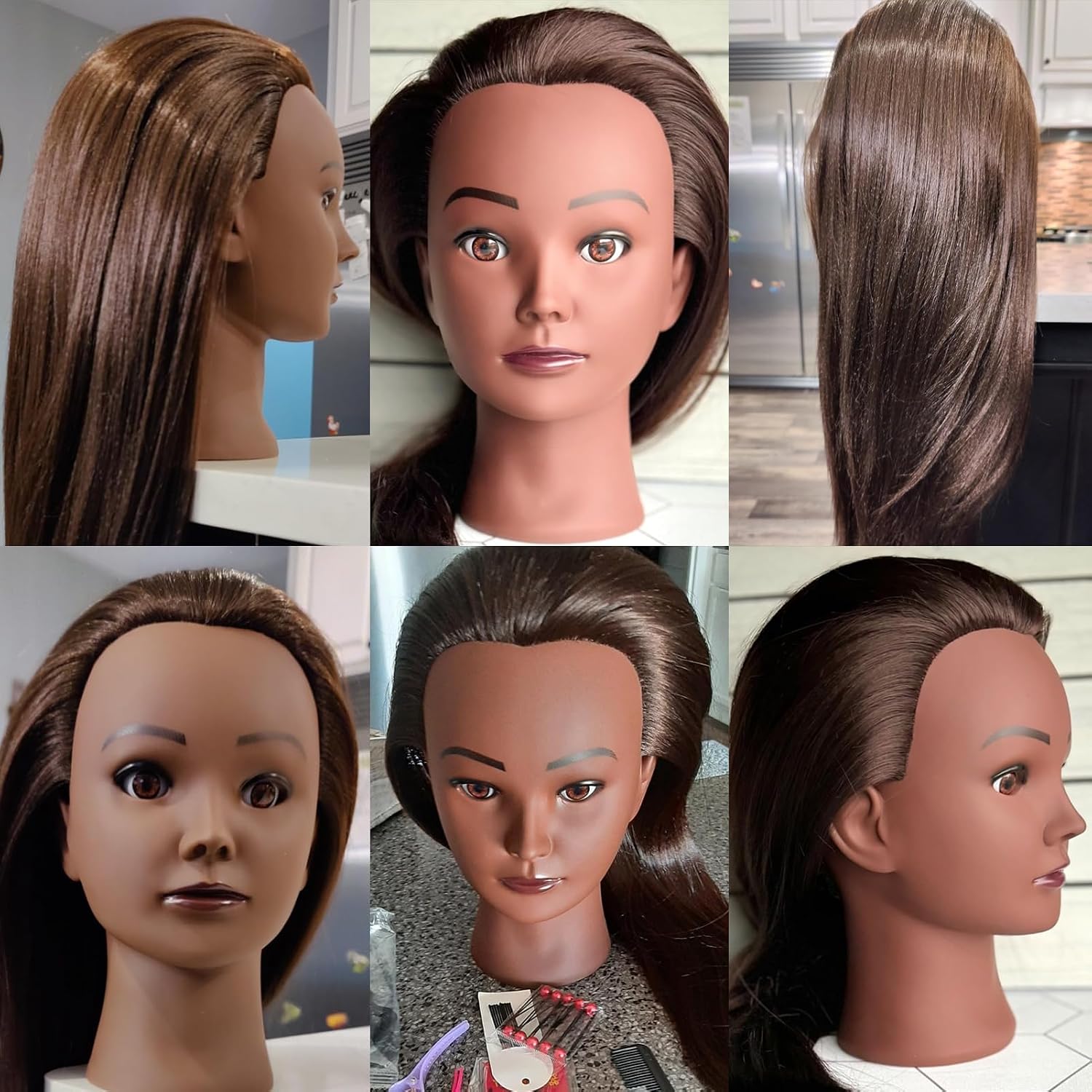 Mannequin Head 50% Human Hair Hairdresser Cosmetology Mannequin Manikin Training Head Hair and Free Clamp Holder (A01-Black)