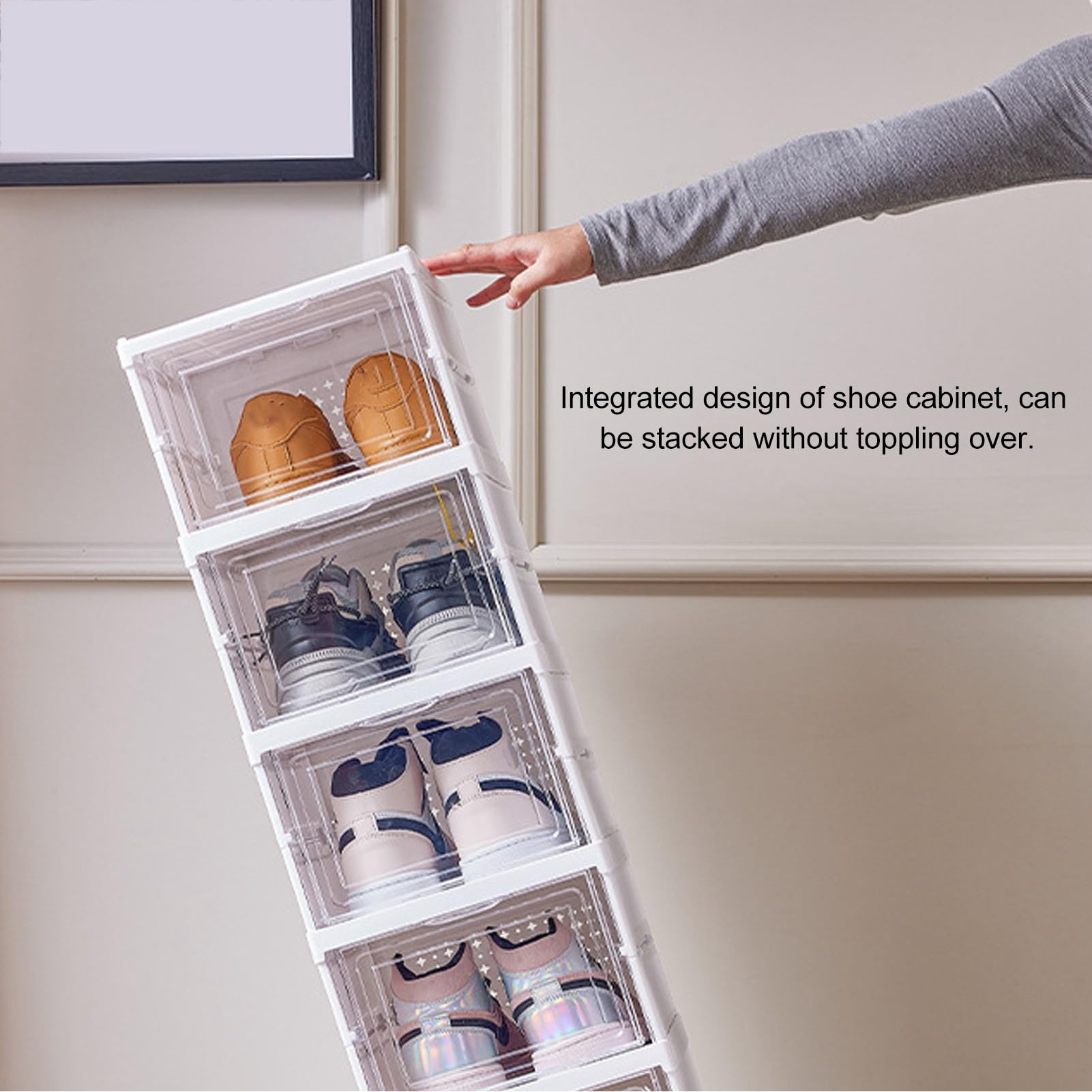 Caja de almacenamiento de zapatos plegable de plástico transparente, organizador de zapatos apilable para armario, ahorro de espacio, zapatero plegable, contenedor para zapatillas (6 capas)