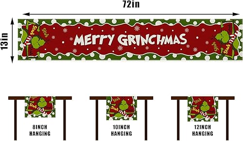 Miniatura 2 de Camino de mesa de lino navideño con texto en inglés "Merry Grinchmas", para invierno, Año Nuevo, Navidad, decoraciones y suministros para la mesa de