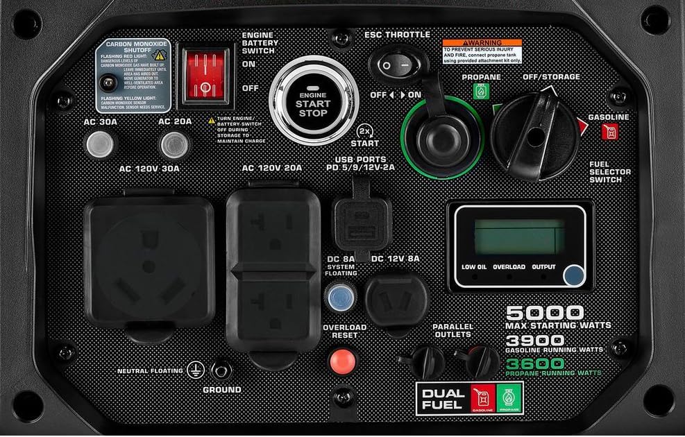 Fits PREDATOR 5000 Watt Dual-Fuel SUPER QUIET Inverter Generator with Remote Start & CO SECURE - Dual-fuel Capability to Run on Gasoline or Propane - Ideal for RVs, Home Backup, and More! - Image 3