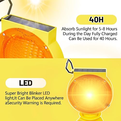 Miniatura 4 de Kittmip 4 luces solares intermitentes de tráfico luces solares de advertencia industrial de advertencia de tráfico de seguridad de barricada